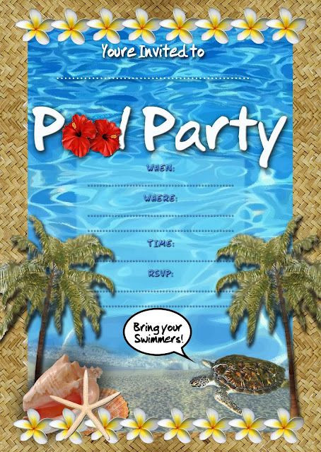Pool Party Invitation Wording Ideas
 Free printable Pool Party invitations