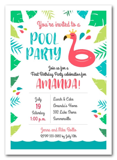 Pool Party Invitation Wording Ideas
 Pink Flamingo Pool Float Party Invitations