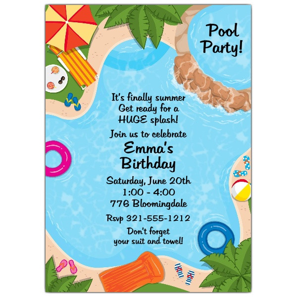 Pool Party Invitation Wording Ideas
 Backyard Pool Party Invitations