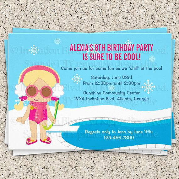 Pool Party Invitation Wording Ideas
 Winter Pool Party Invitation Girl Swim Party Invitation