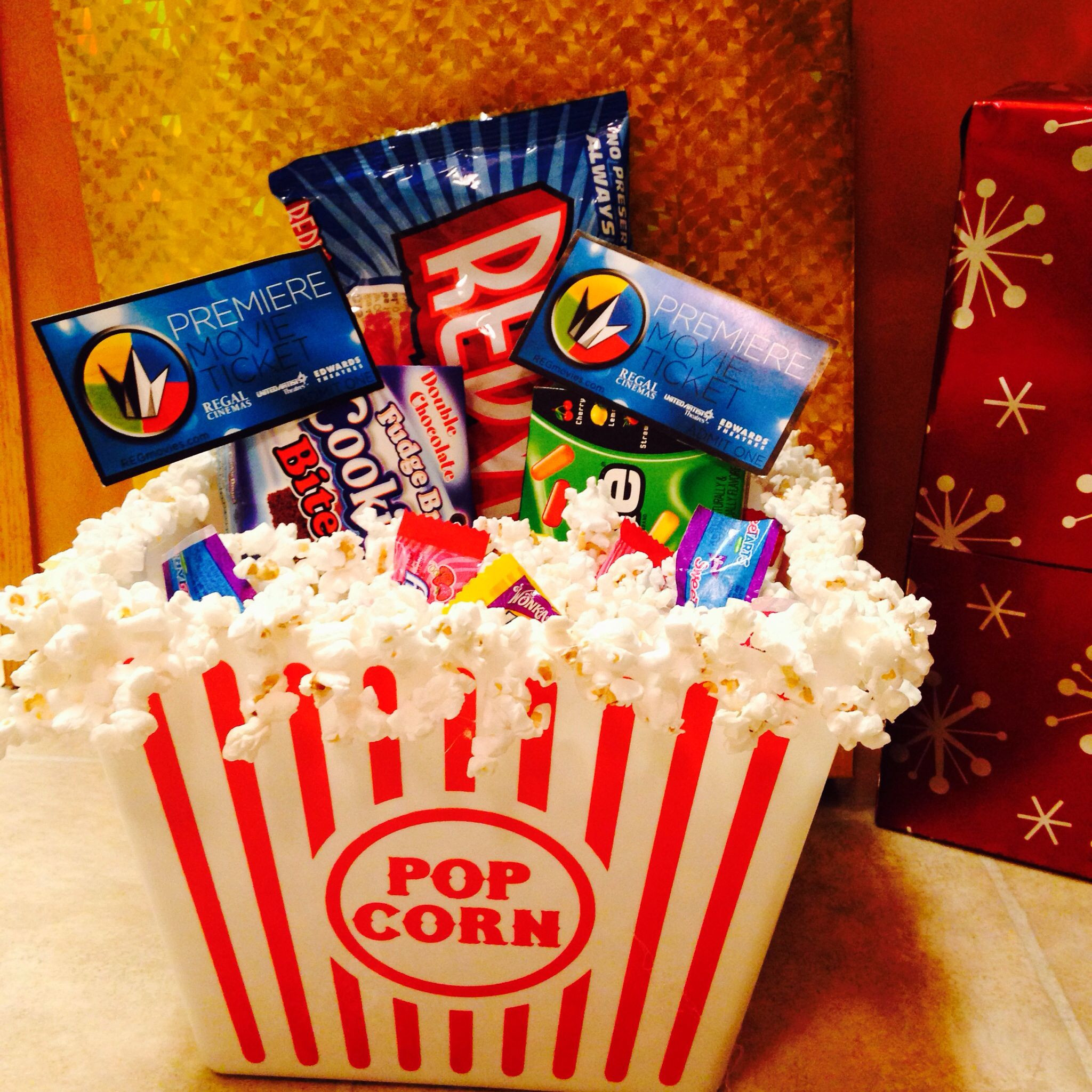 Popcorn Gift Basket Ideas
 Movie t basket Popcorn bucket with popcorn hot glued