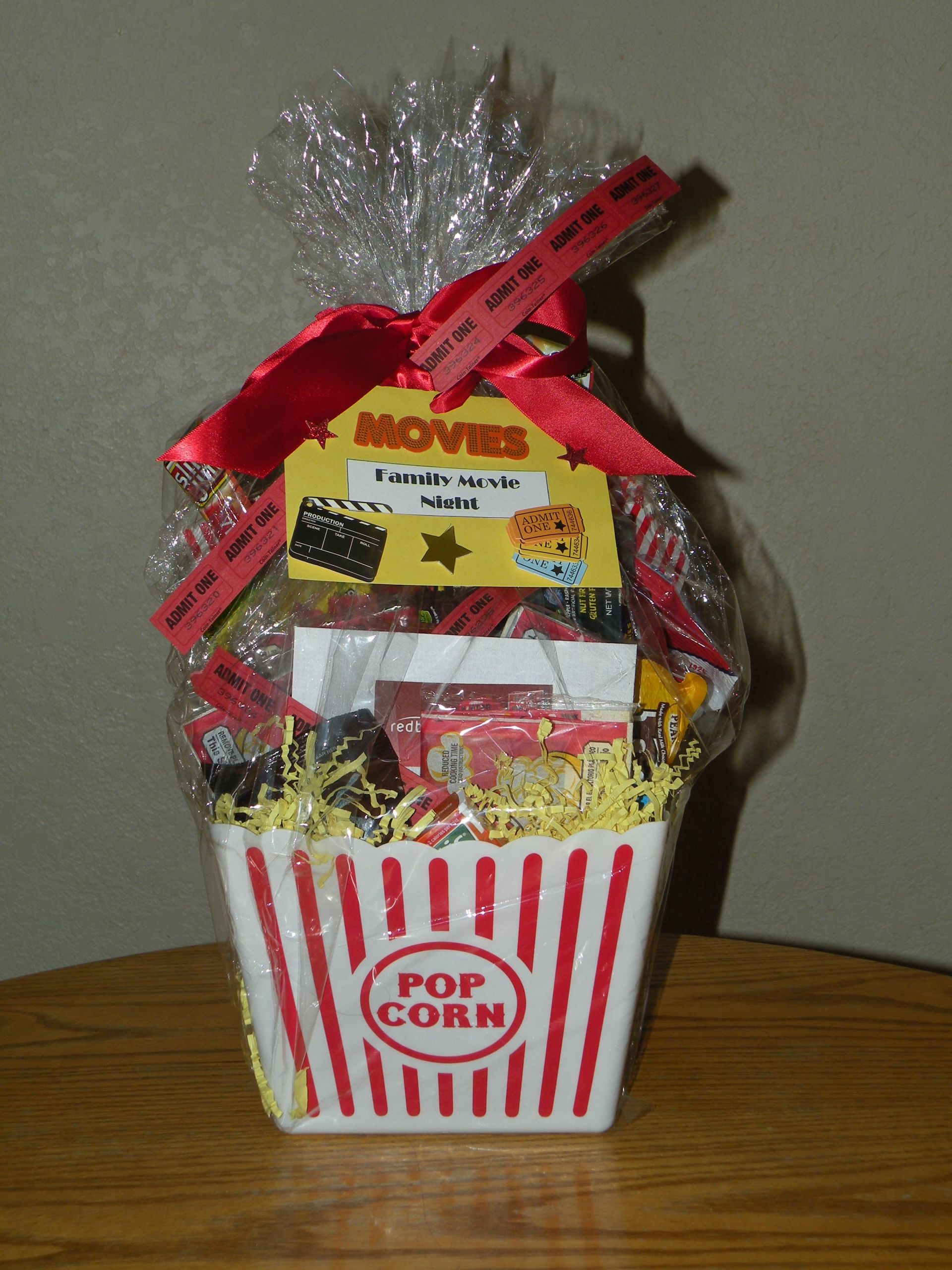 Popcorn Gift Basket Ideas
 Family Movie Night Gift Basket for Silent Auction Popcorn