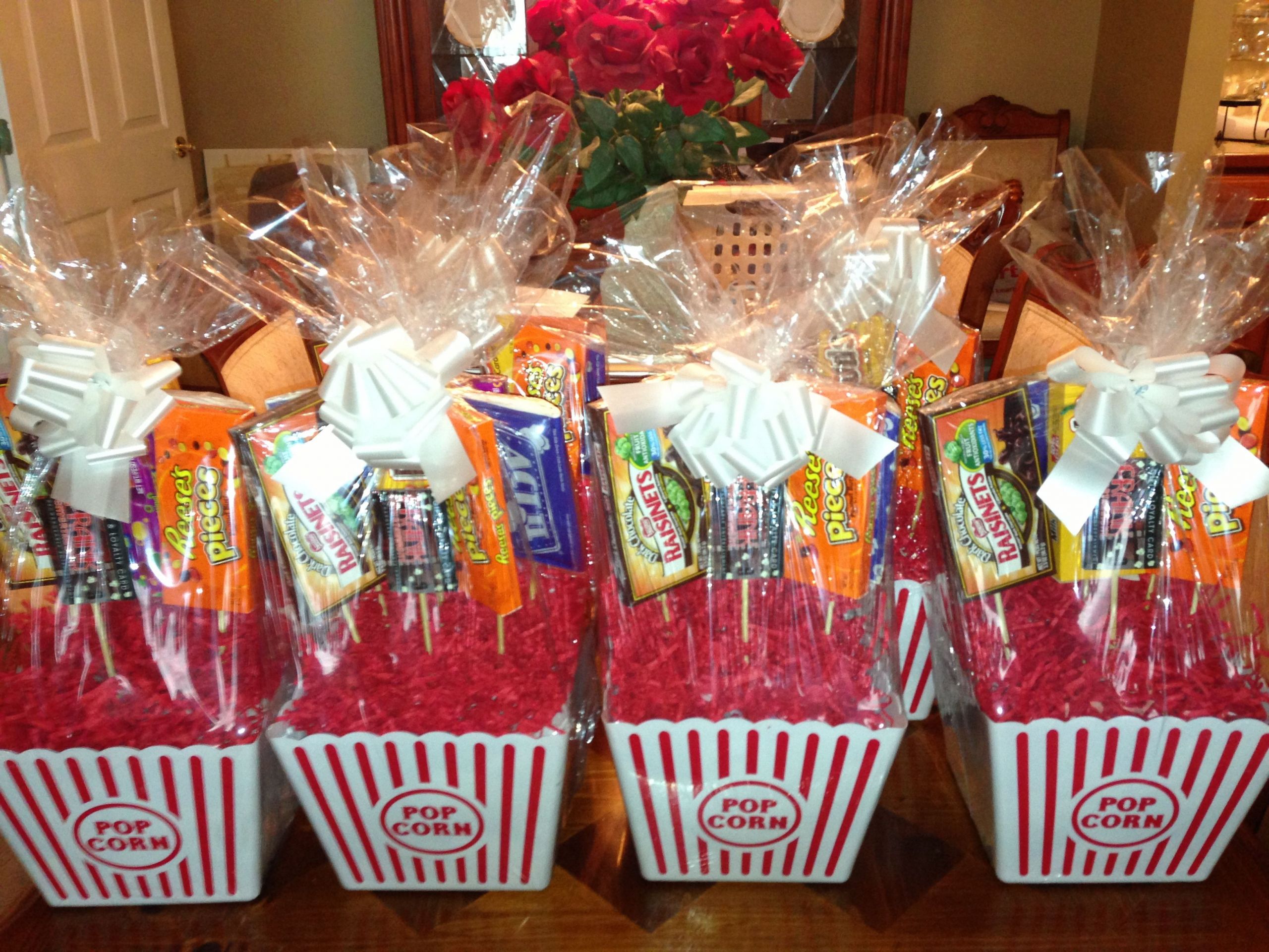 Popcorn Gift Basket Ideas
 Movie t baskets Each contains a $10 movie theatre t