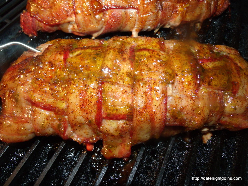 Pork Loin On Pellet Grill
 Jalapeno Glazed Bacon Wrapped and Stuffed Pork Loin