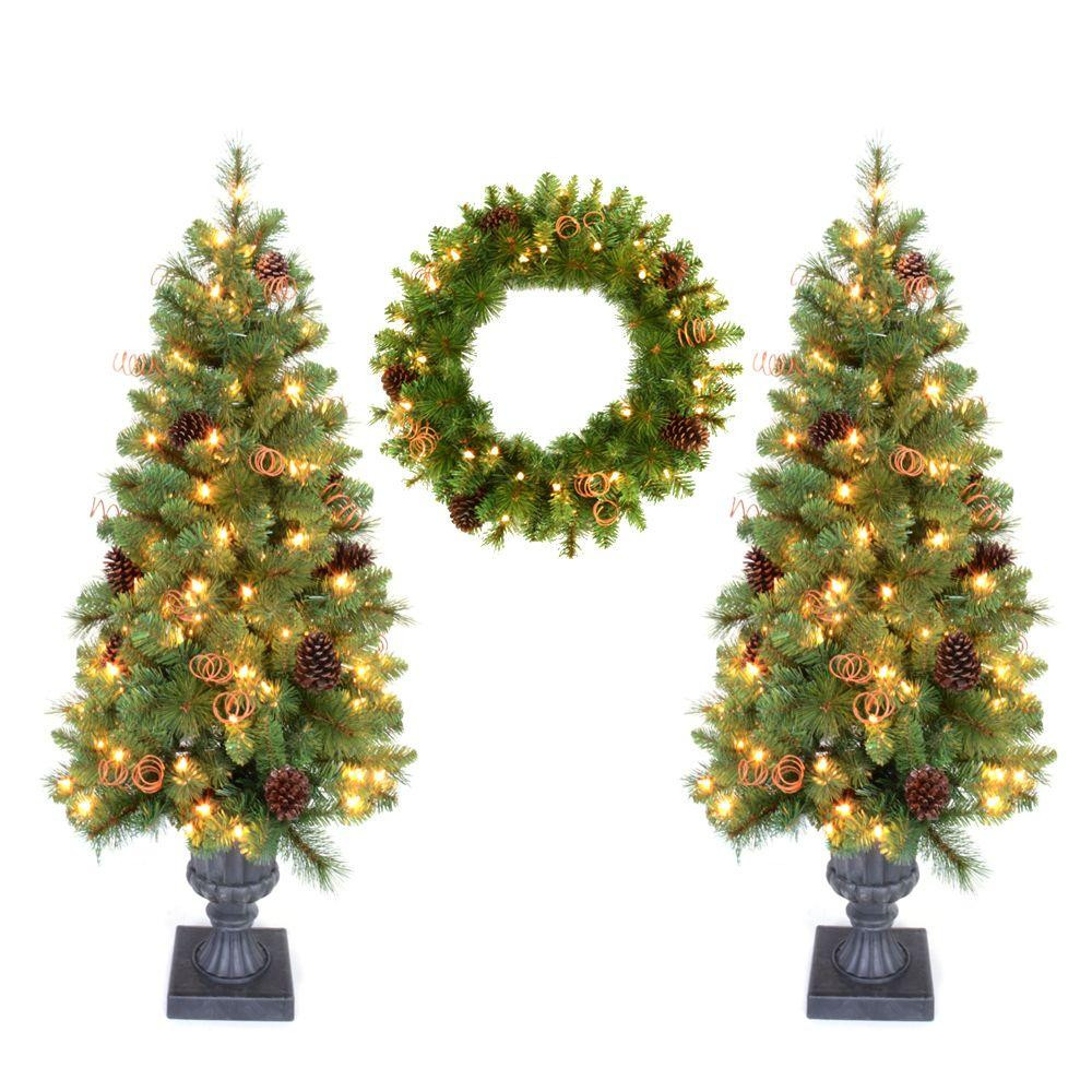 Pre Lit Outdoor Christmas Trees
 Home Accent Holiday Double 4 ft Pot Tree Artificial