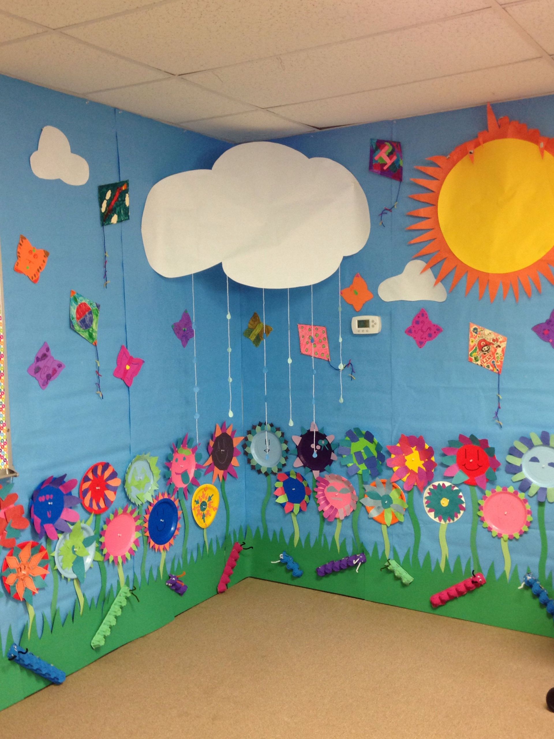 Preschool Spring Crafts Ideas
 Spring Wall paper plate flowers foam butterfly s kites