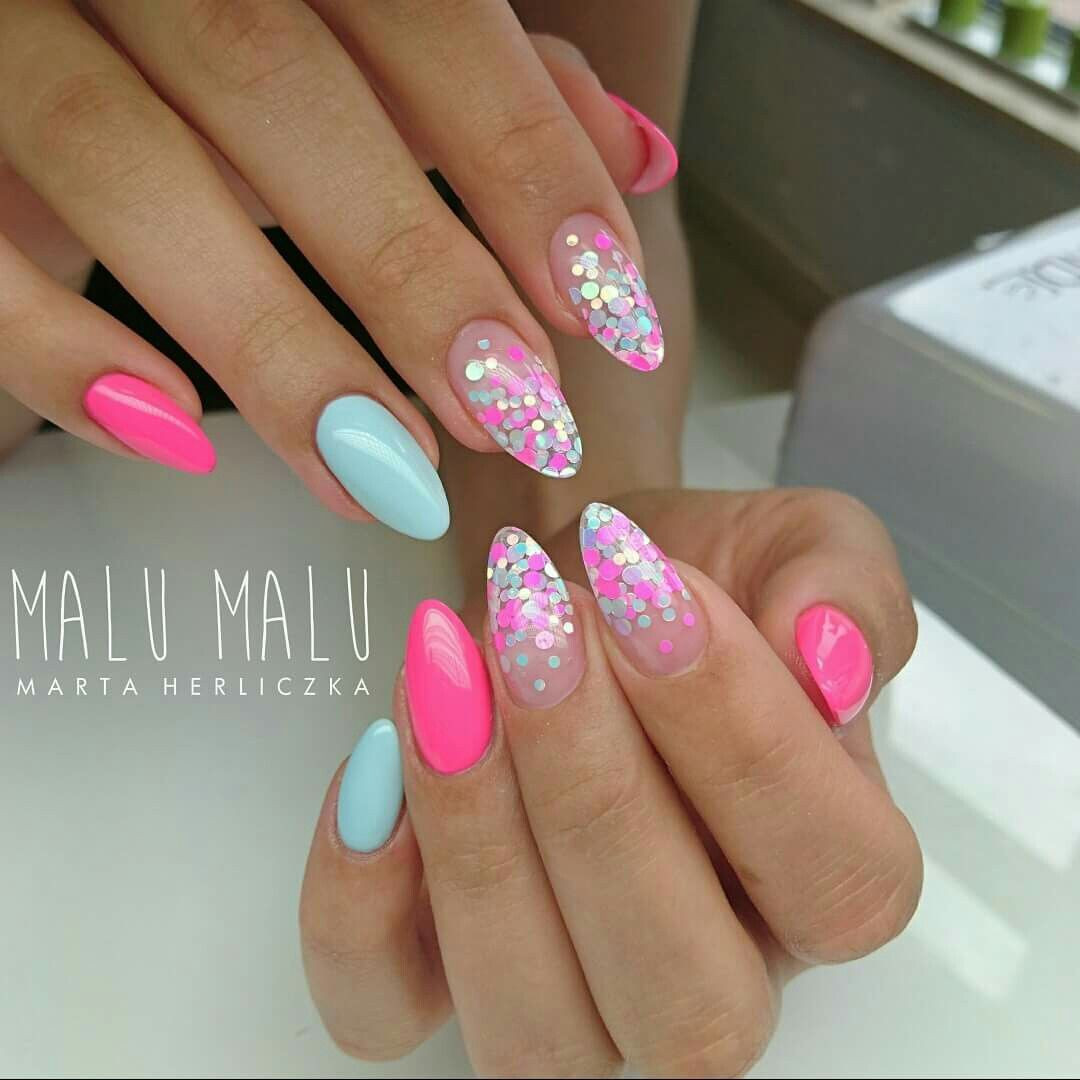 Pretty Nail Colors For Summer
 Pretty almond shaped nails nail art with glitter