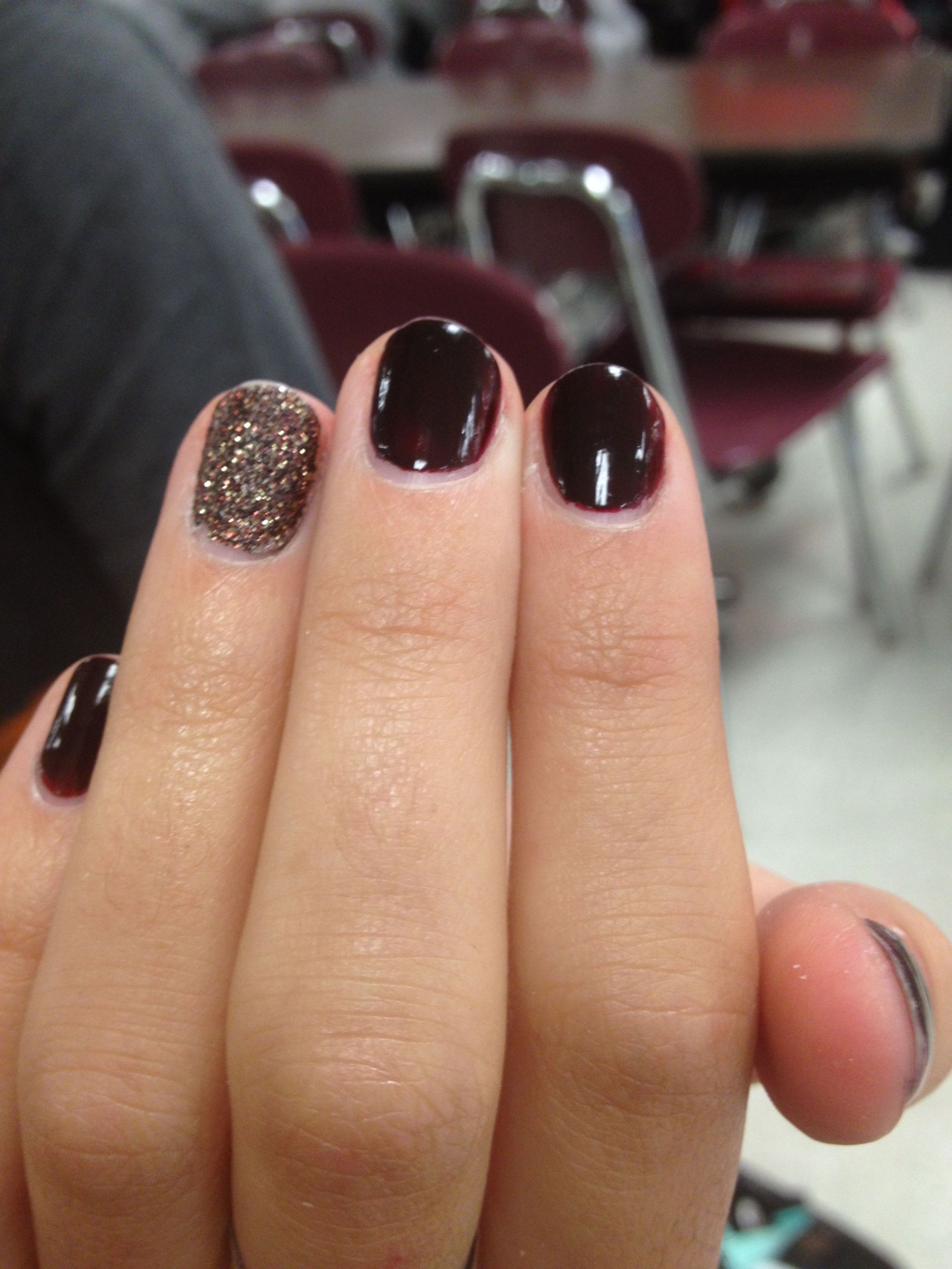 Pretty Nails Raleigh
 The perfect fall nails Dark maroon and silver glitter