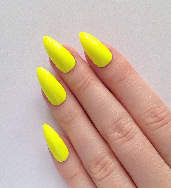 Pretty Yellow Nails
 Neon Yellow Stiletto nails Nail designs from