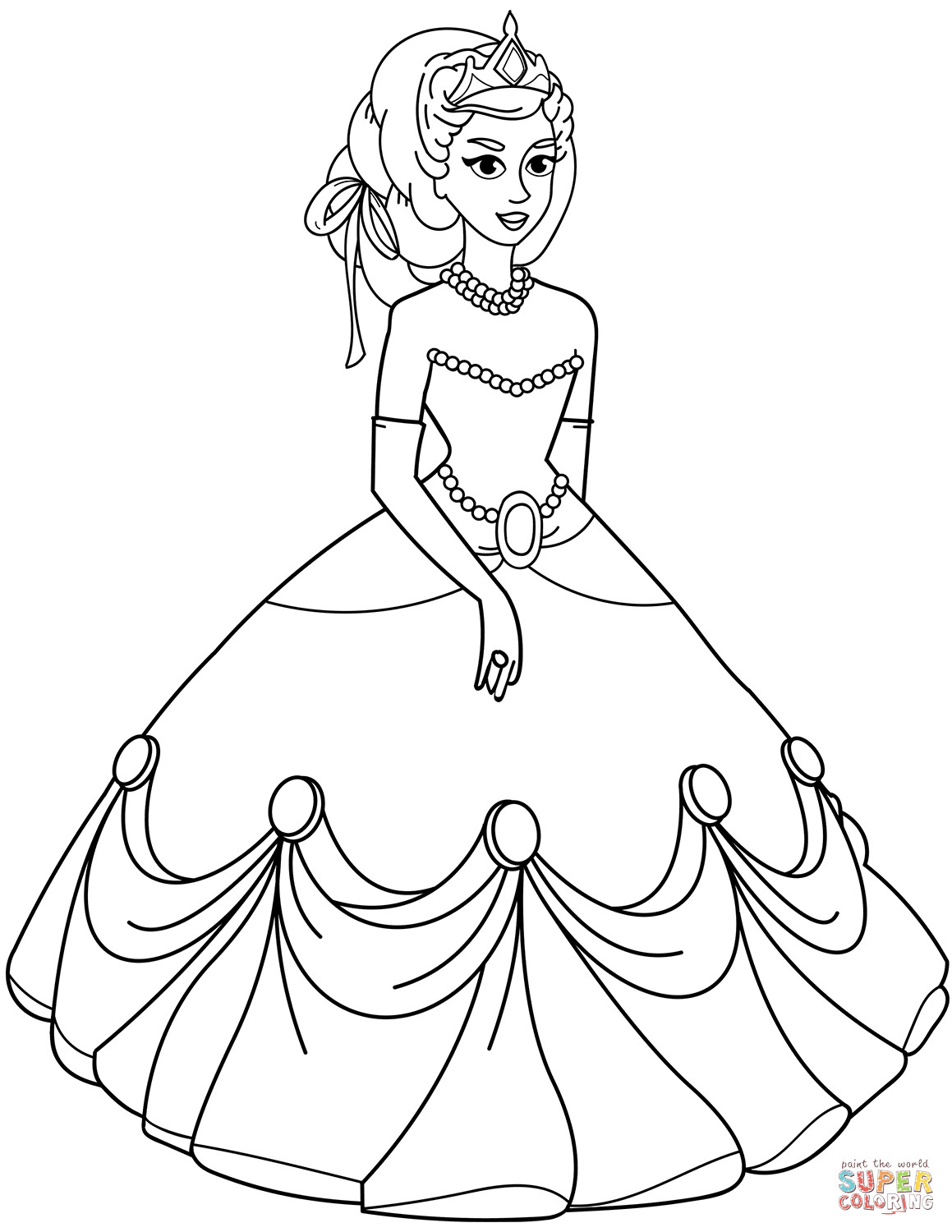 Princess Coloring Sheets For Girls
 Princess in Ball Gown Dress coloring page