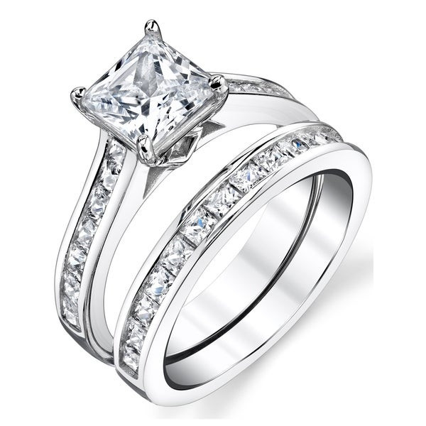 Princess Cut Bridal Sets
 Shop Oliveti Sterling Silver Princess Cut Engagement Ring