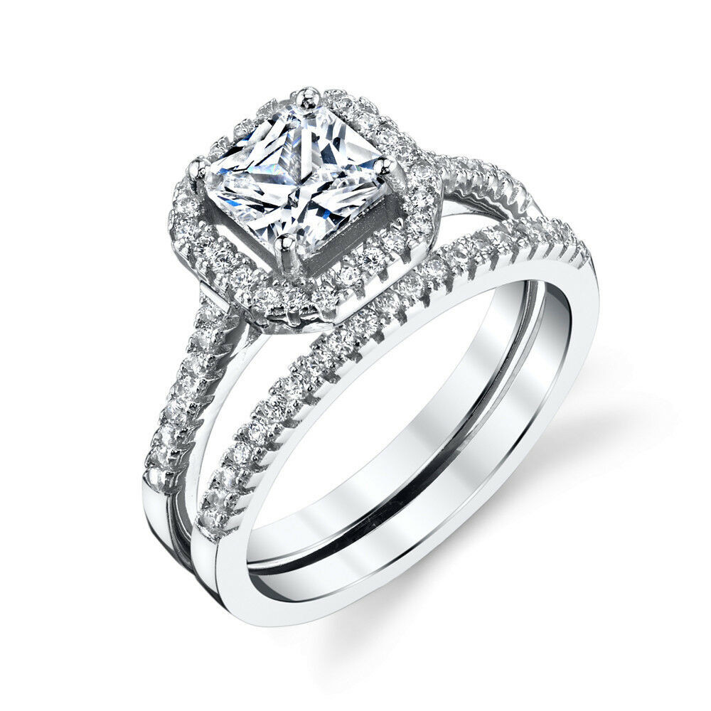 Princess Cut Bridal Sets
 Sterling Silver Princess Cut CZ Engagement Wedding Ring
