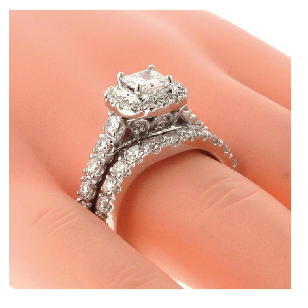 Princess Cut Bridal Sets
 3 00 CT TW Halo Princess Cut Diamond Encrusted Engagement