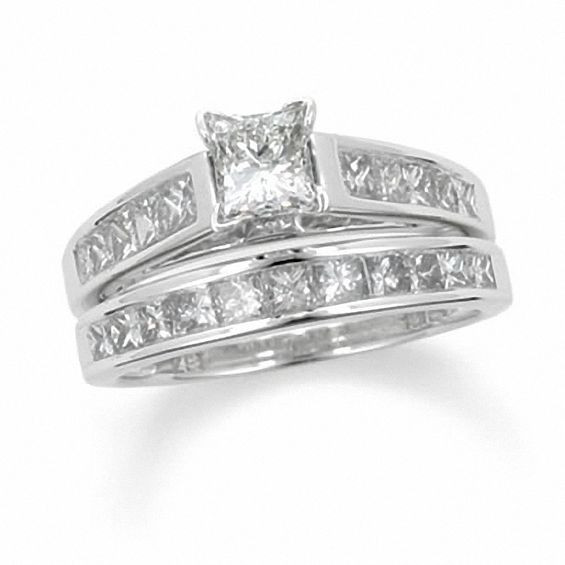 Princess Cut Diamond Wedding Sets
 1 CT T W Princess Cut Diamond Bridal Set in 14K White