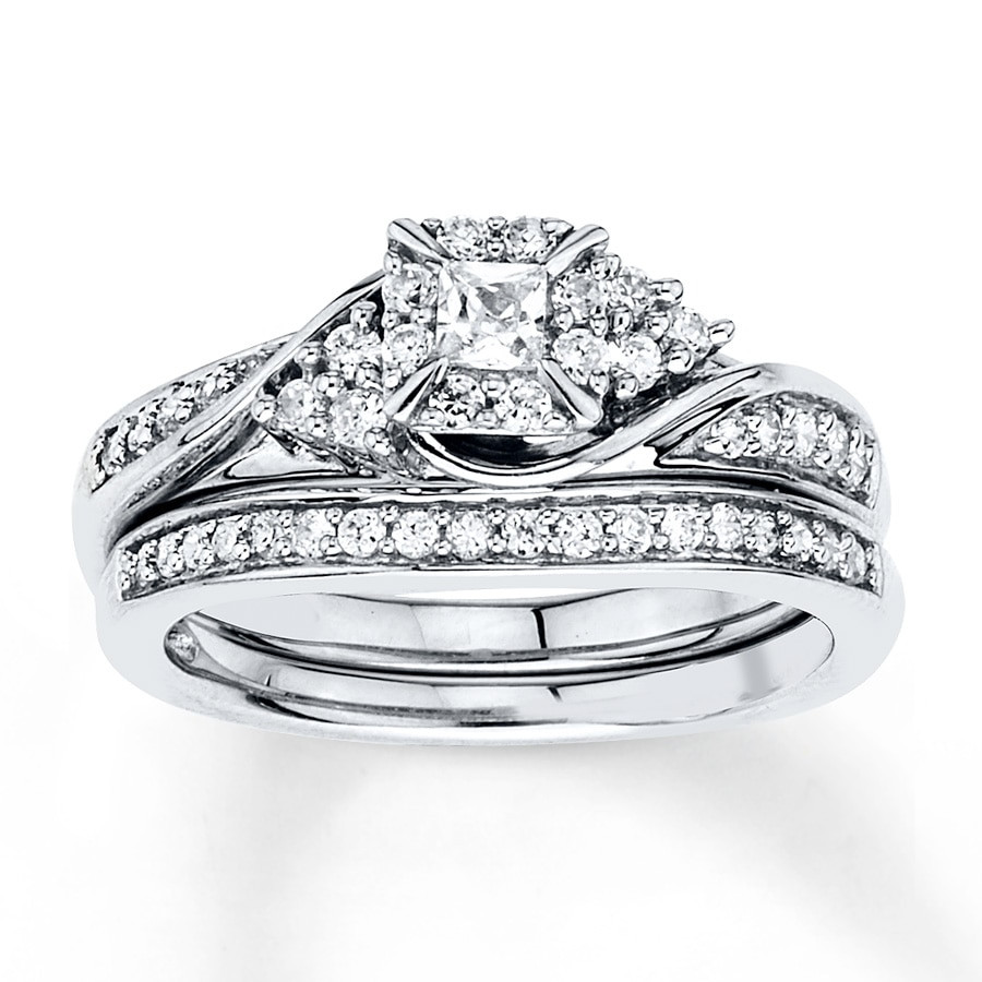 Princess Cut Diamond Wedding Sets
 Diamond Bridal Set 3 8 ct tw Princess cut 10K White Gold