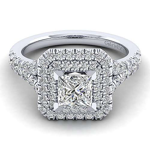 Princess Cut Double Halo Engagement Rings
 Lexie 14k White Gold Round Double Halo Engagement Ring