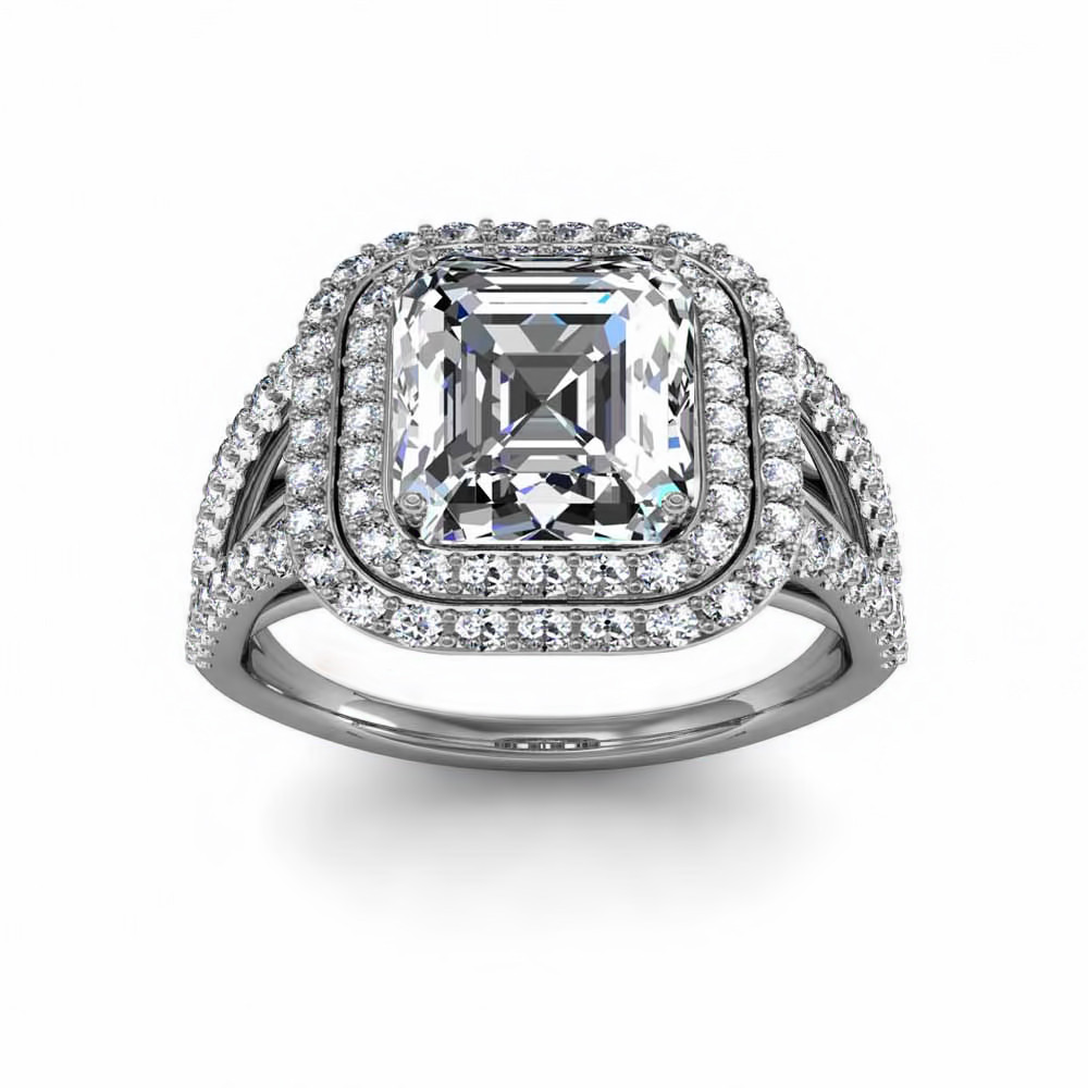 Princess Cut Double Halo Engagement Rings
 Double Row Princess Cut Halo Engagement Rings