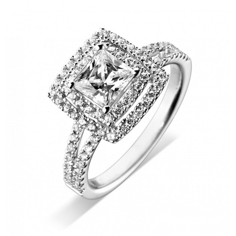 Princess Cut Double Halo Engagement Rings
 Princess Cut Double Halo Split Shank Claw Set Diamond