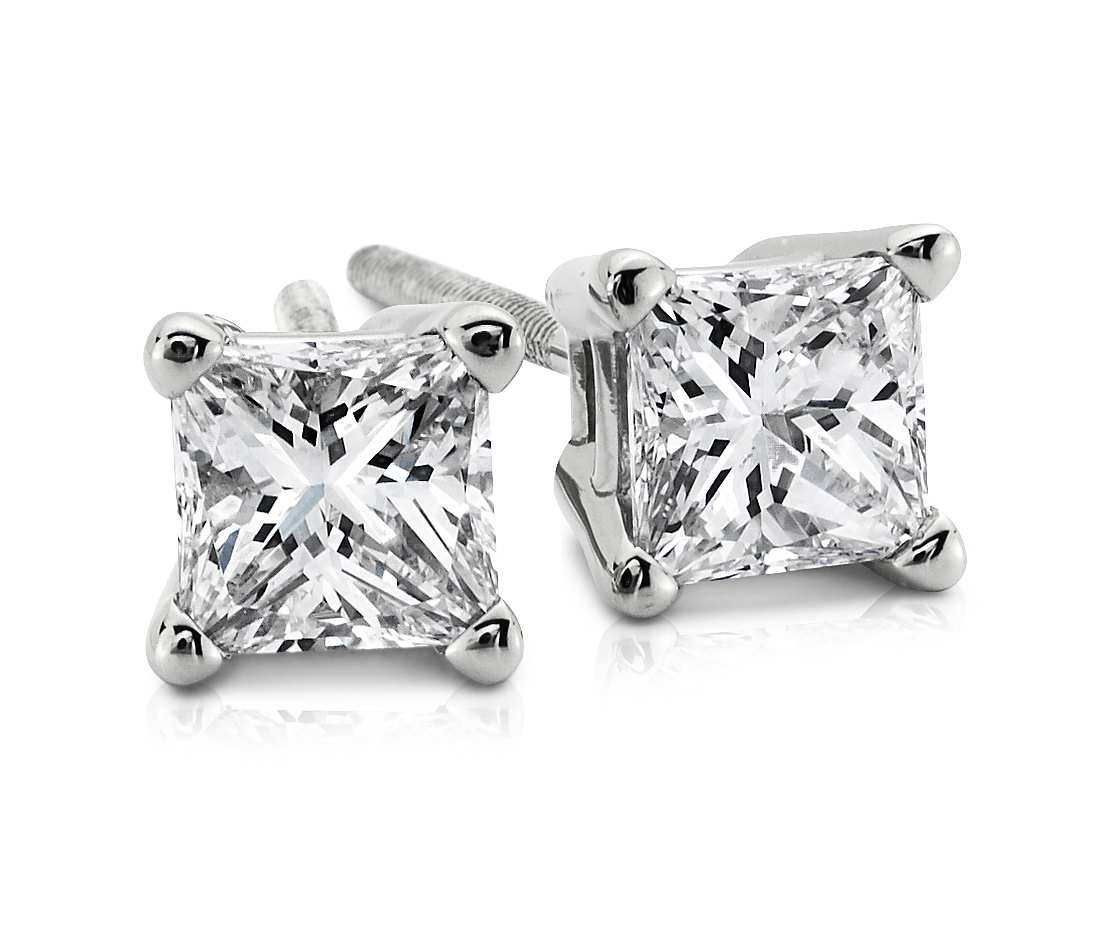 Princess Cut Earrings
 Princess Cut Diamond Stud Earrings in 18k White Gold 1 4