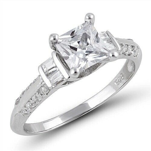 Princess Cut Promise Rings
 925 Sterling Silver Engagement Princess Cut Clear CZ