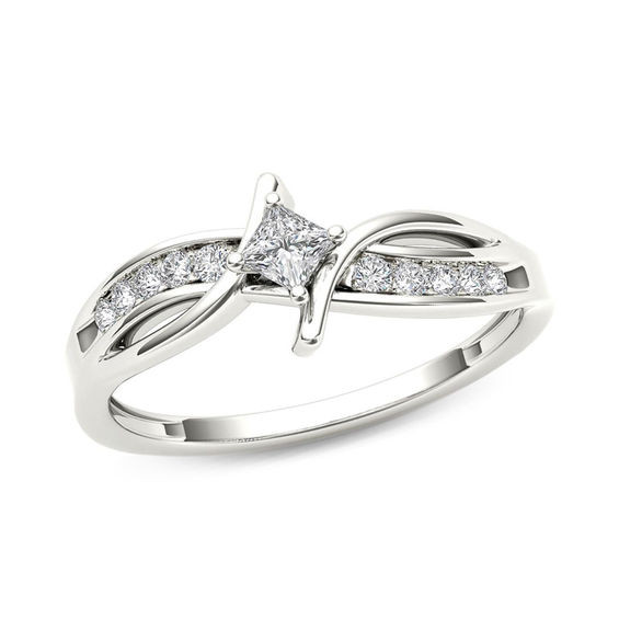Princess Cut Promise Rings
 1 4 CT T W Princess Cut Diamond Bypass Promise Ring in