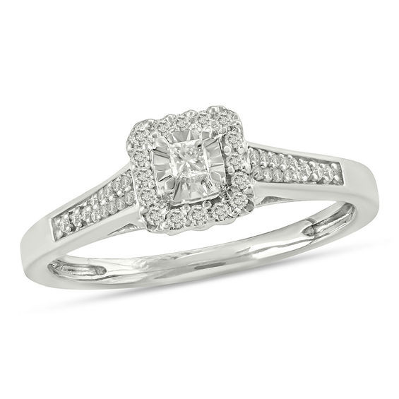 Princess Cut Promise Rings
 1 6 CT T W Princess Cut Diamond Frame Promise Ring in