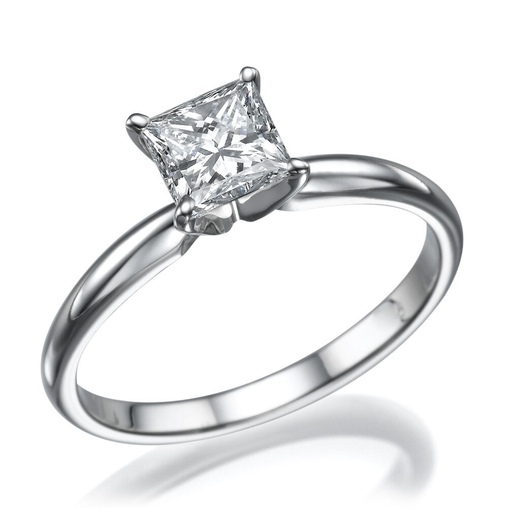 Princess Cut Solitaire Engagement Ring
 Diamond Solitaire Ring Princess Cut 1 01 CT 14K White Gold