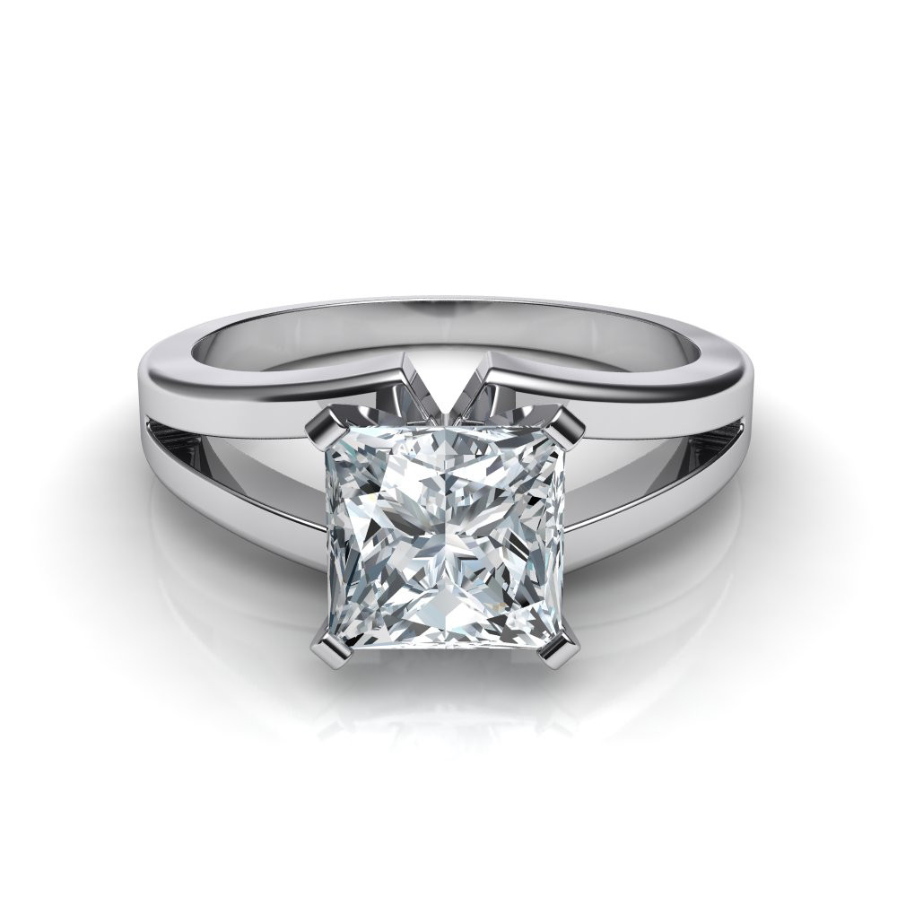 Princess Cut Solitaire Engagement Ring
 Split Shank Princess Cut Diamond Solitaire Engagement Ring