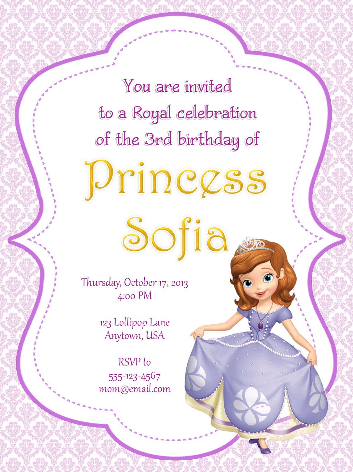 Princess Sofia Birthday Invitations
 I Make I Sofia the First Party Invitations