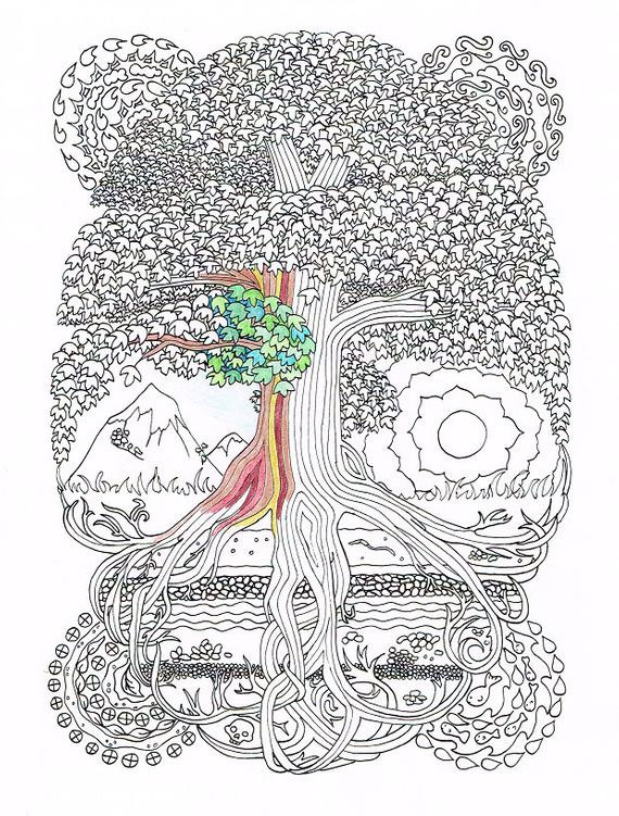 Printable Adult Coloring Book
 Adult Coloring Page Peace Sign Tree Printable line art to