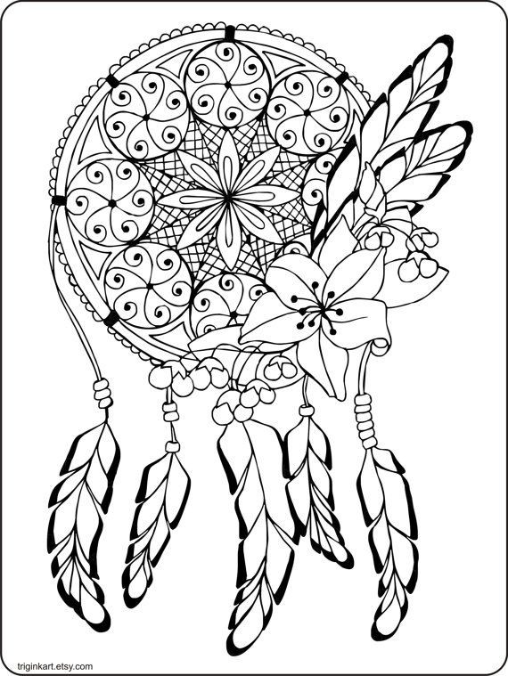 Printable Adult Coloring Pages Dream Catchers
 Dream Catcher Adult coloring page