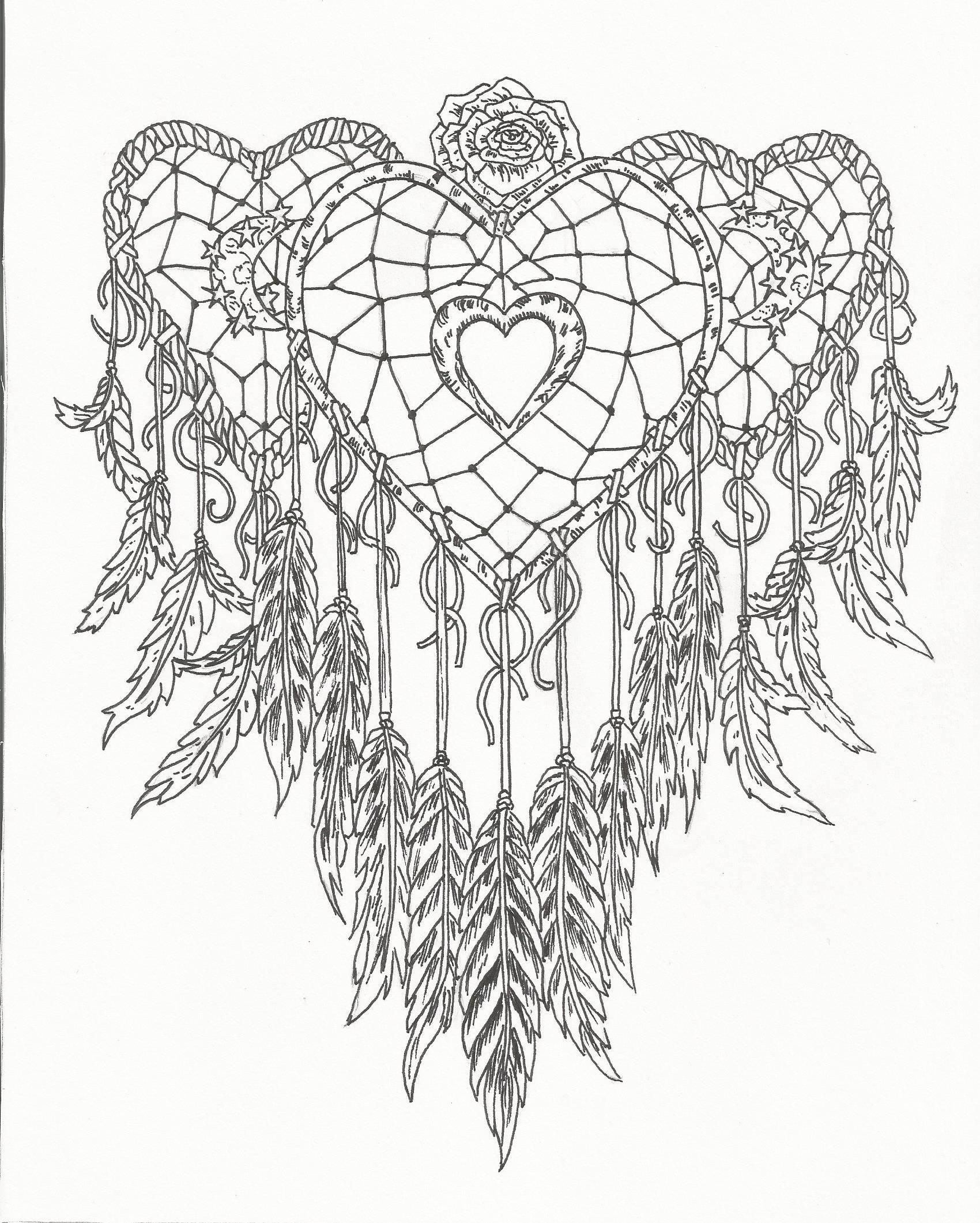 Printable Adult Coloring Pages Dream Catchers
 Heart Dream Catcher Coloring Page