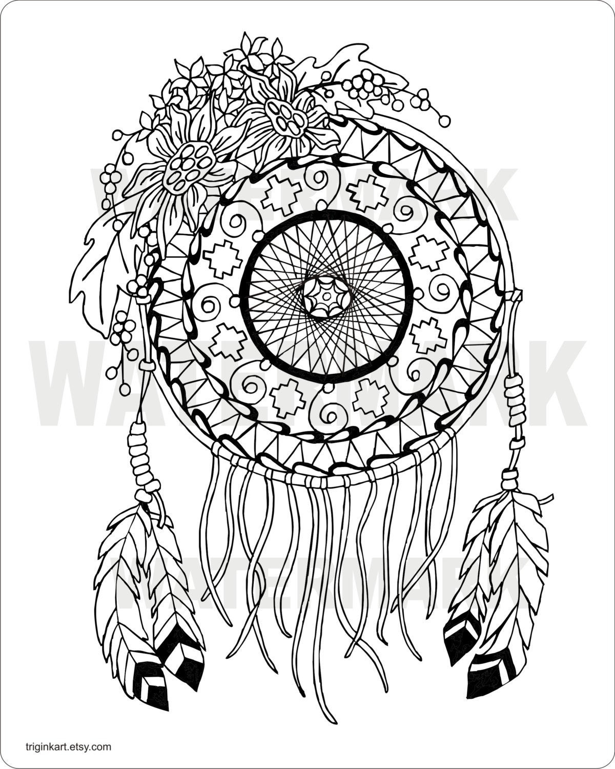 Printable Adult Coloring Pages Dream Catchers
 Sunflower Dream Catcher Adult coloring page