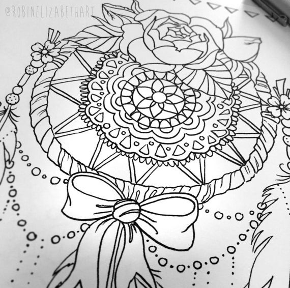 Printable Adult Coloring Pages Dream Catchers
 Lace Dream Catcher Coloring Page Instant Download Print Your