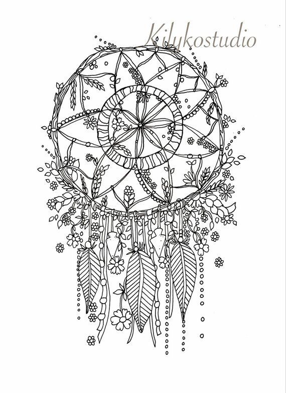 Printable Adult Coloring Pages Dream Catchers
 dream catcher botanical wildflower adult coloring page