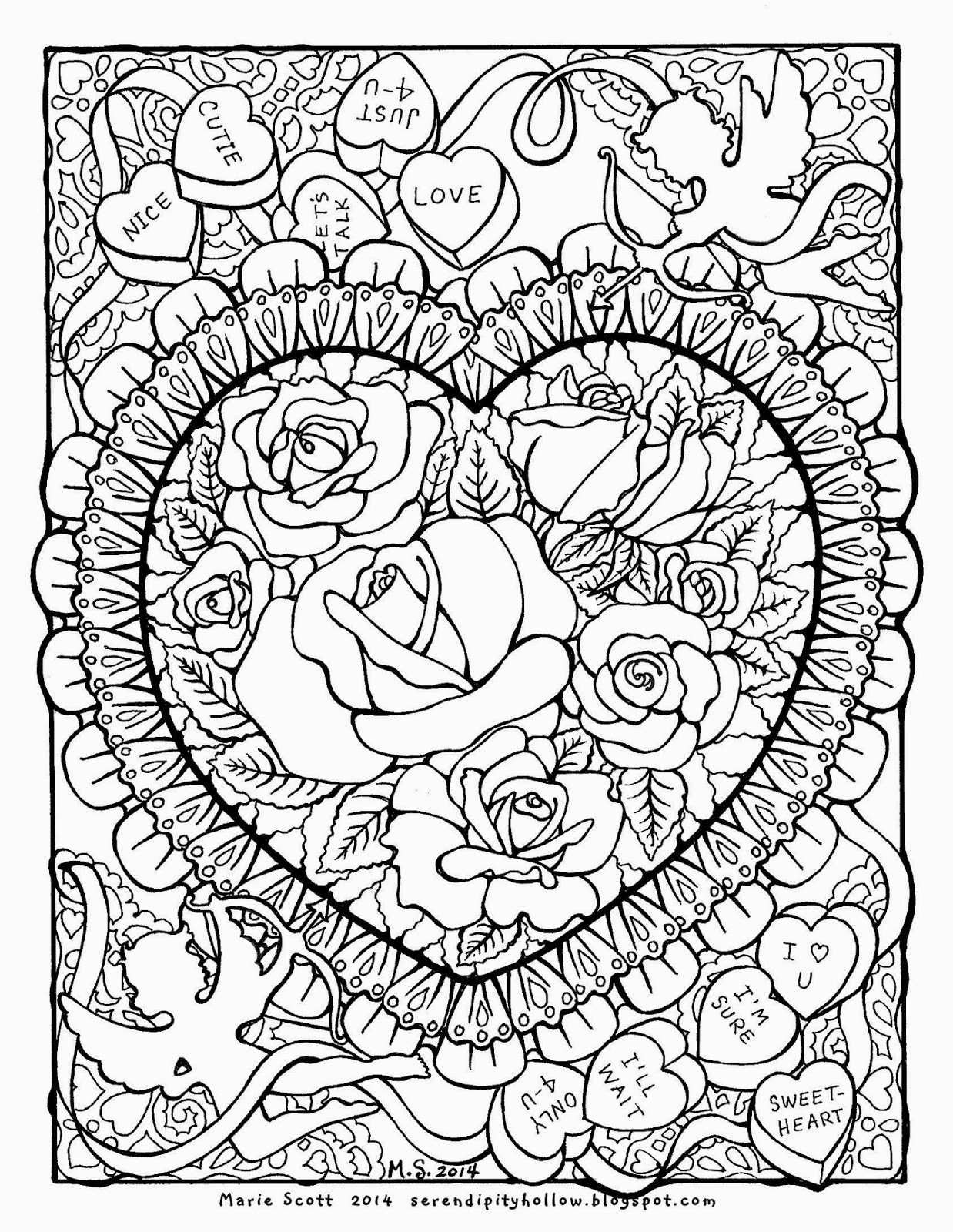 Printable Adult Coloring Pages
 Serendipity Hollow Coloring book Page February