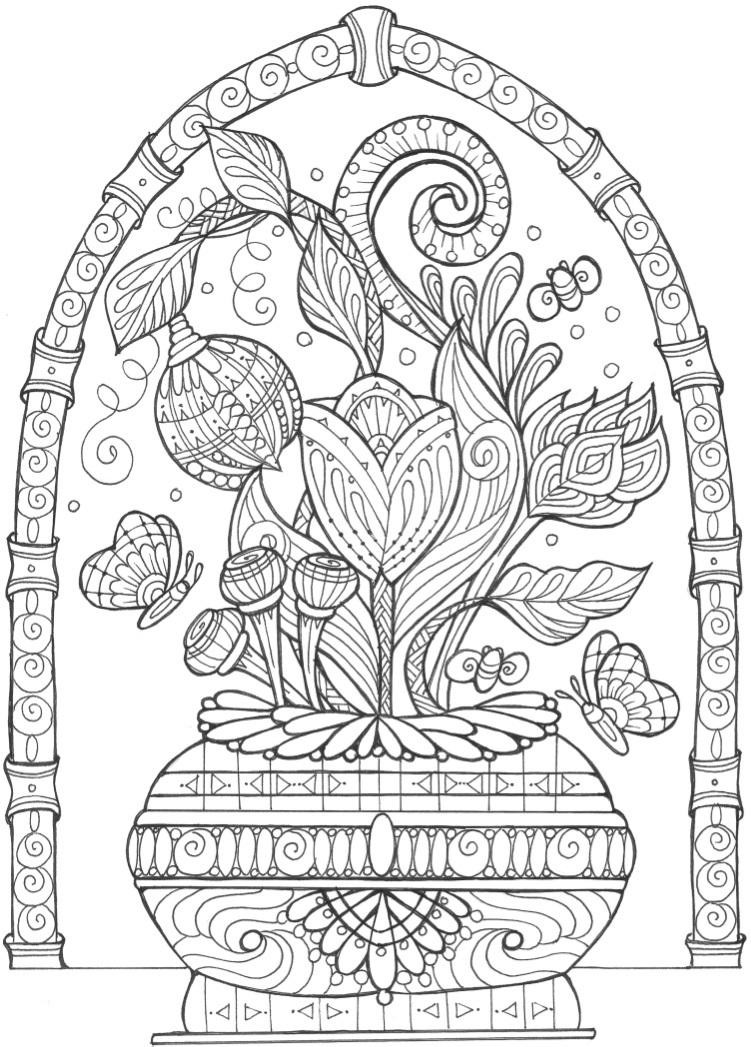 Printable Coloring Pages For Adults Flowers
 Vase of Flowers Adult Coloring Page