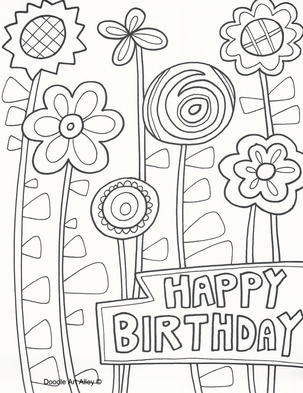 Printable Happy Birthday Coloring Pages
 Birthday Coloring Pages Doodle Art Alley