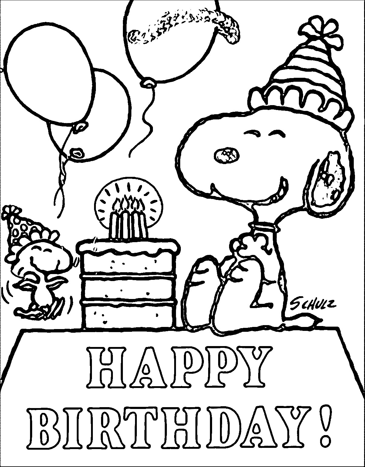 Printable Happy Birthday Coloring Pages
 Snoopy Happy Birthday Quote Coloring Page
