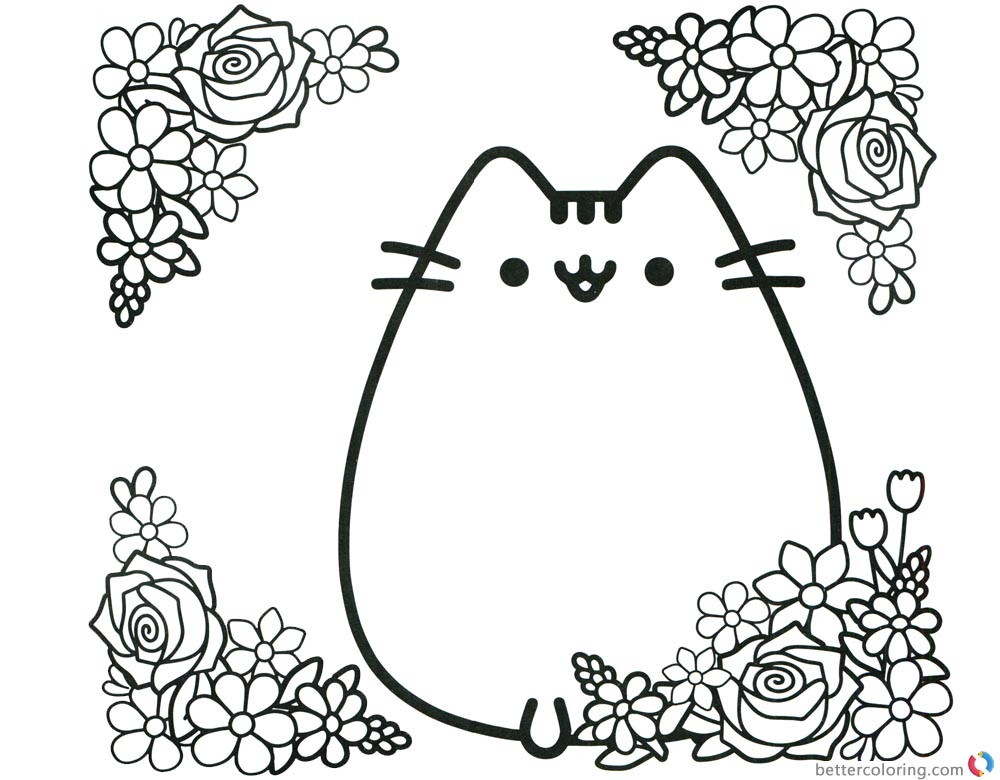 Printable Pusheen Coloring Pages
 Pusheen Coloring Pages Cute Pusheen with Flowers Free