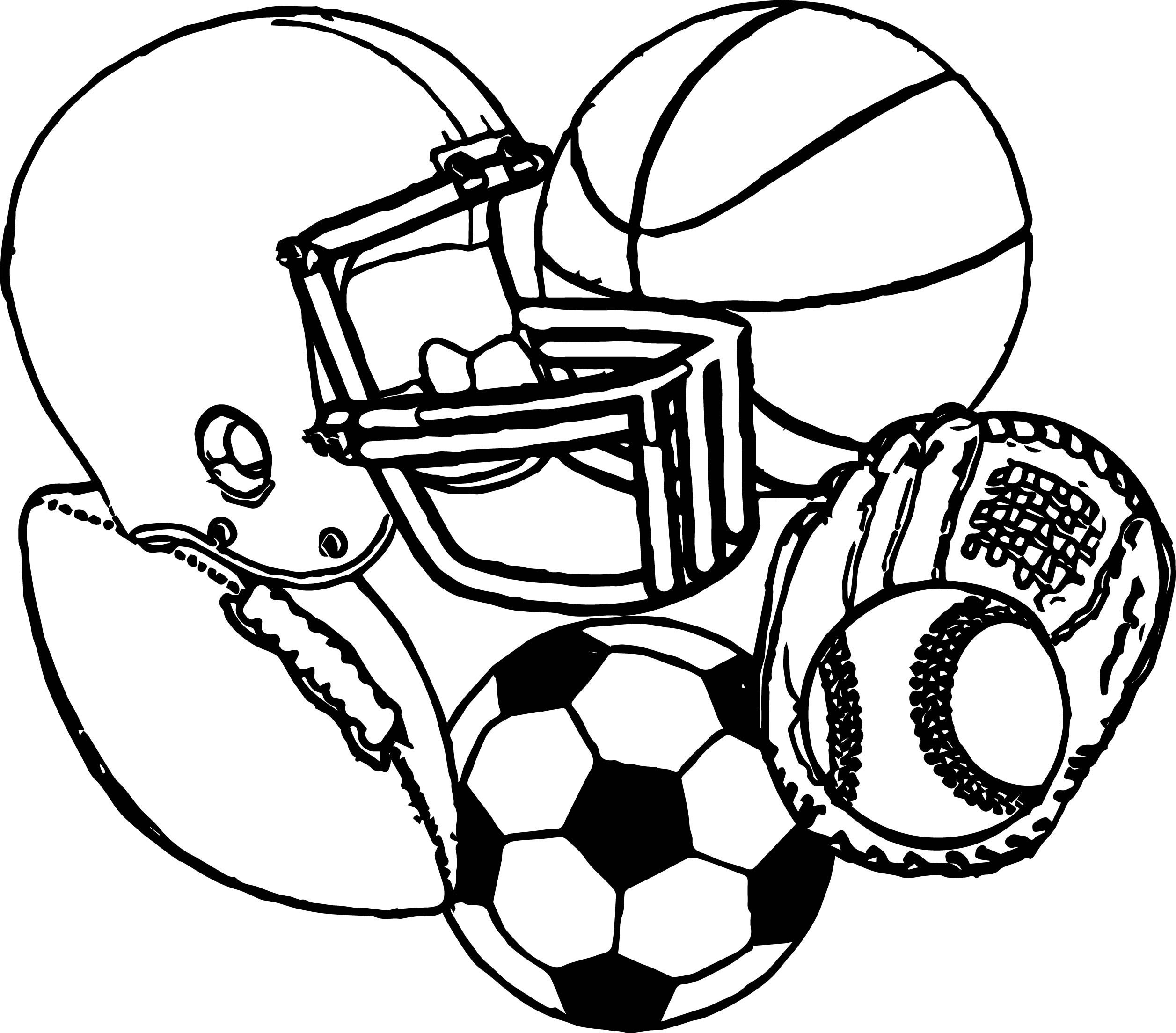 Printable Sports Coloring Pages
 Sports Equipment Football Baseball Basketball Soccer
