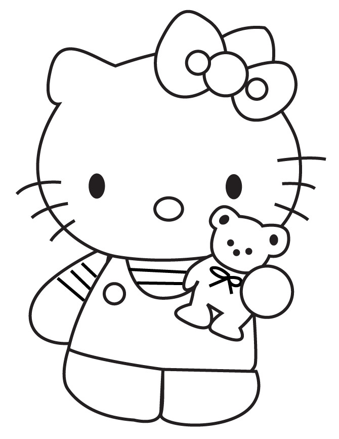 Printable Teddy Bear Coloring Pages
 Hello Kitty Showing Teddy Bear Coloring Page