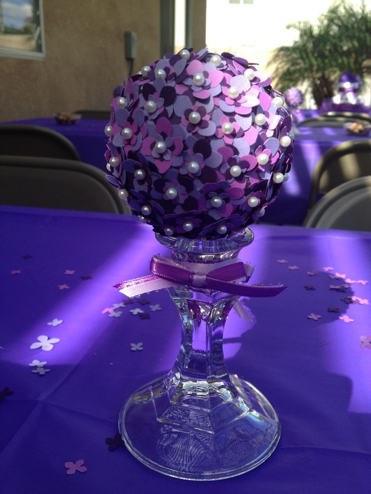 Purple Baby Shower Decor
 Topiary centerpieces Purple baby shower Baby girl