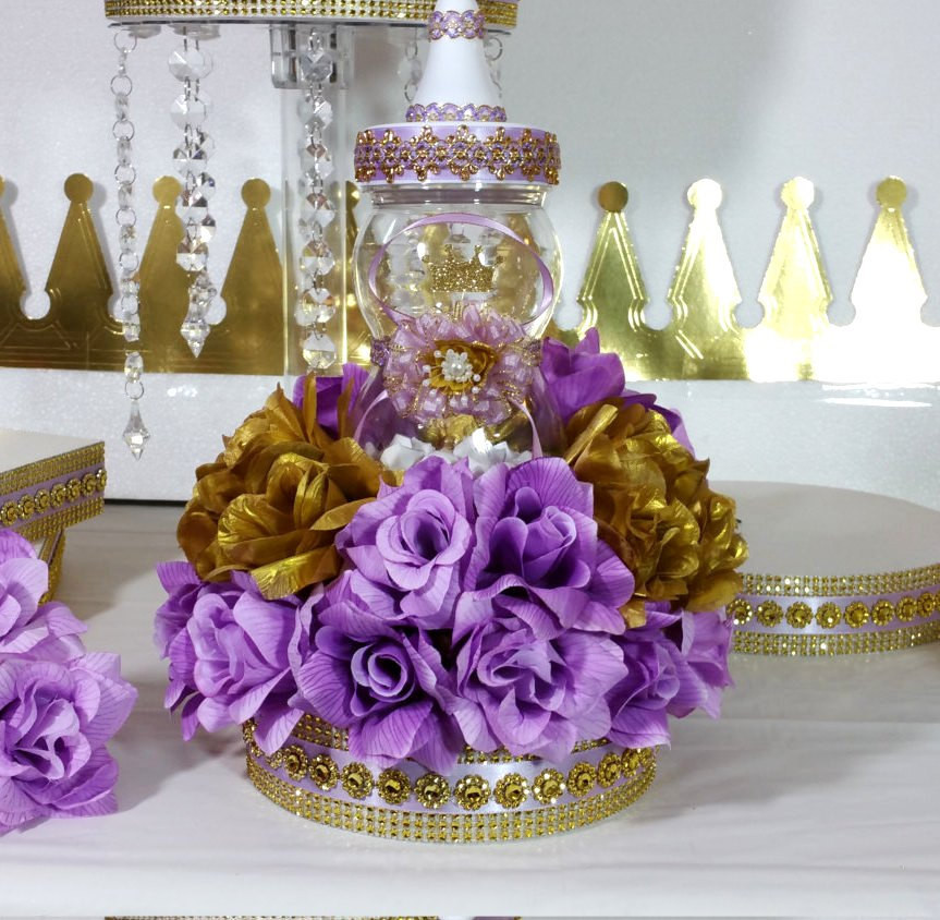 Purple Baby Shower Decor
 Girls Princess Baby Shower Centerpiece With Lavender & Gold