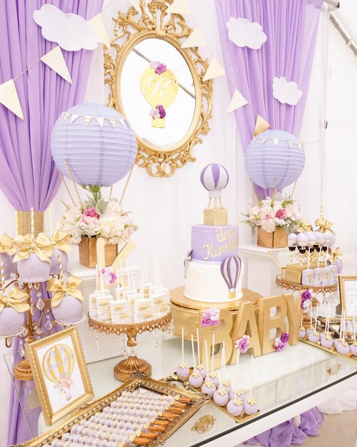 Purple Baby Shower Decor
 Kara s Party Ideas Purple & Gold Hot Air Balloon Baby