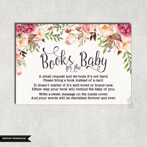 Quotes For Baby Shower Books
 FLORAL Books for Baby Insert Card Flower Baby Shower