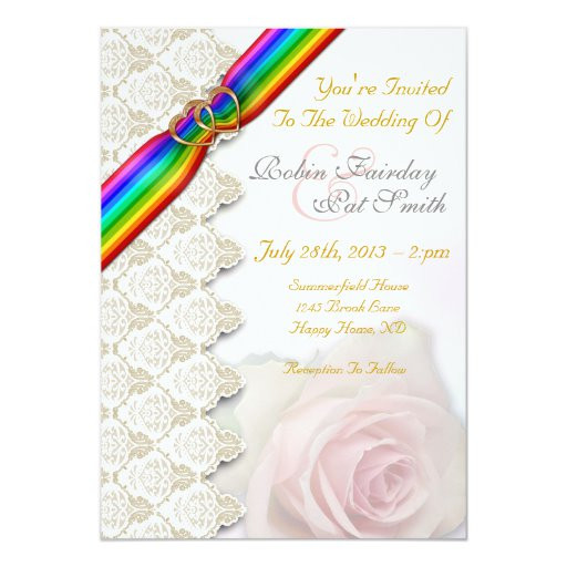 Rainbow Wedding Invitations
 Rainbow Ribbon Double Hearts Wedding Invitation 5