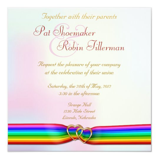 Rainbow Wedding Invitations
 Rainbow Ribbon Double Hearts Wedding Invitation 2