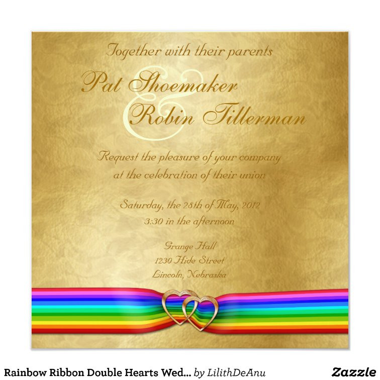 Rainbow Wedding Invitations
 Rainbow Ribbon Double Hearts Wedding Invitation 6