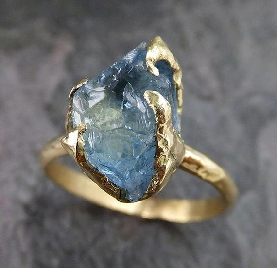 Raw Gemstone Rings
 Raw Uncut Aquamarine Ring Solid 18k Gold Ring wedding
